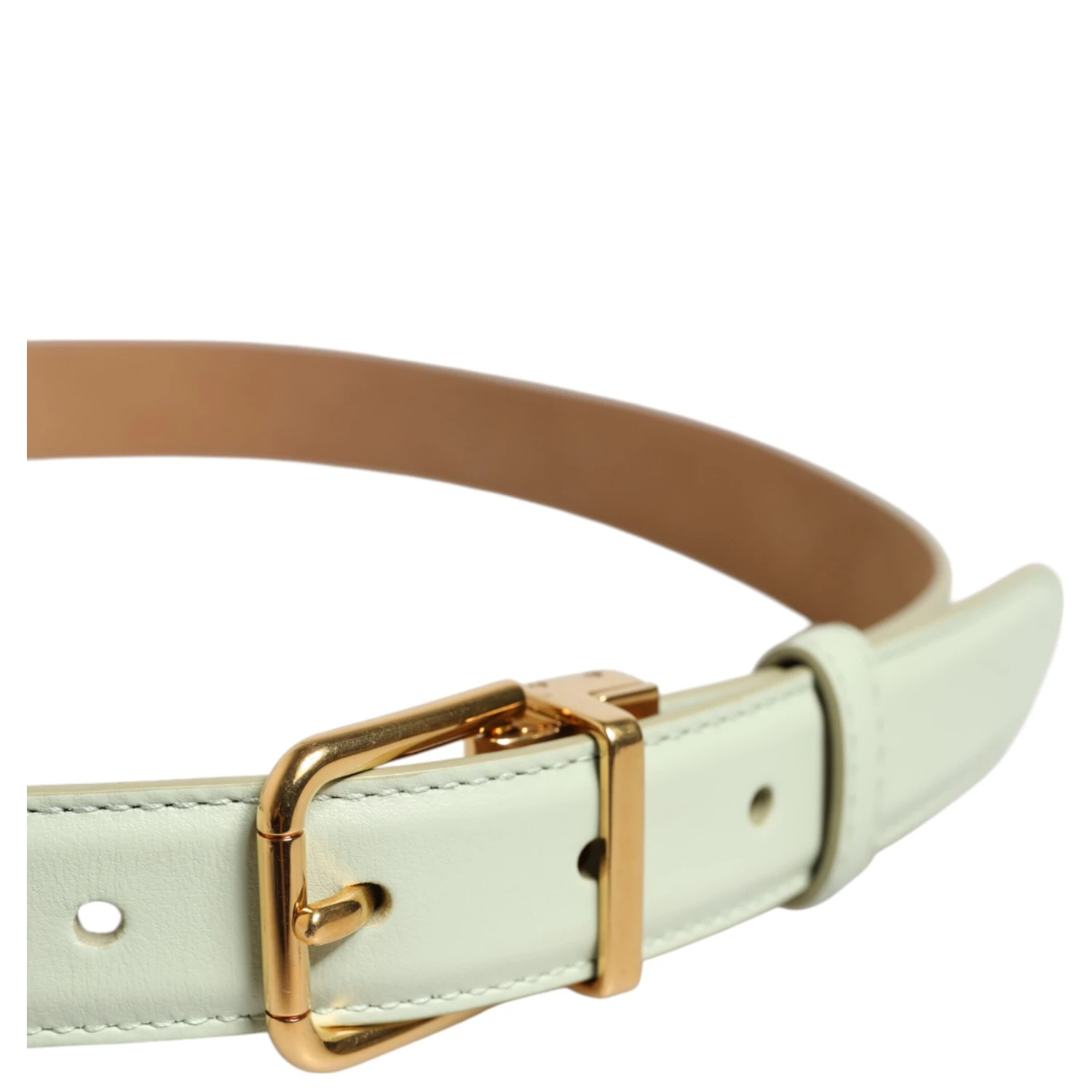 Light Green Leather Gold Metal Buckle Belt