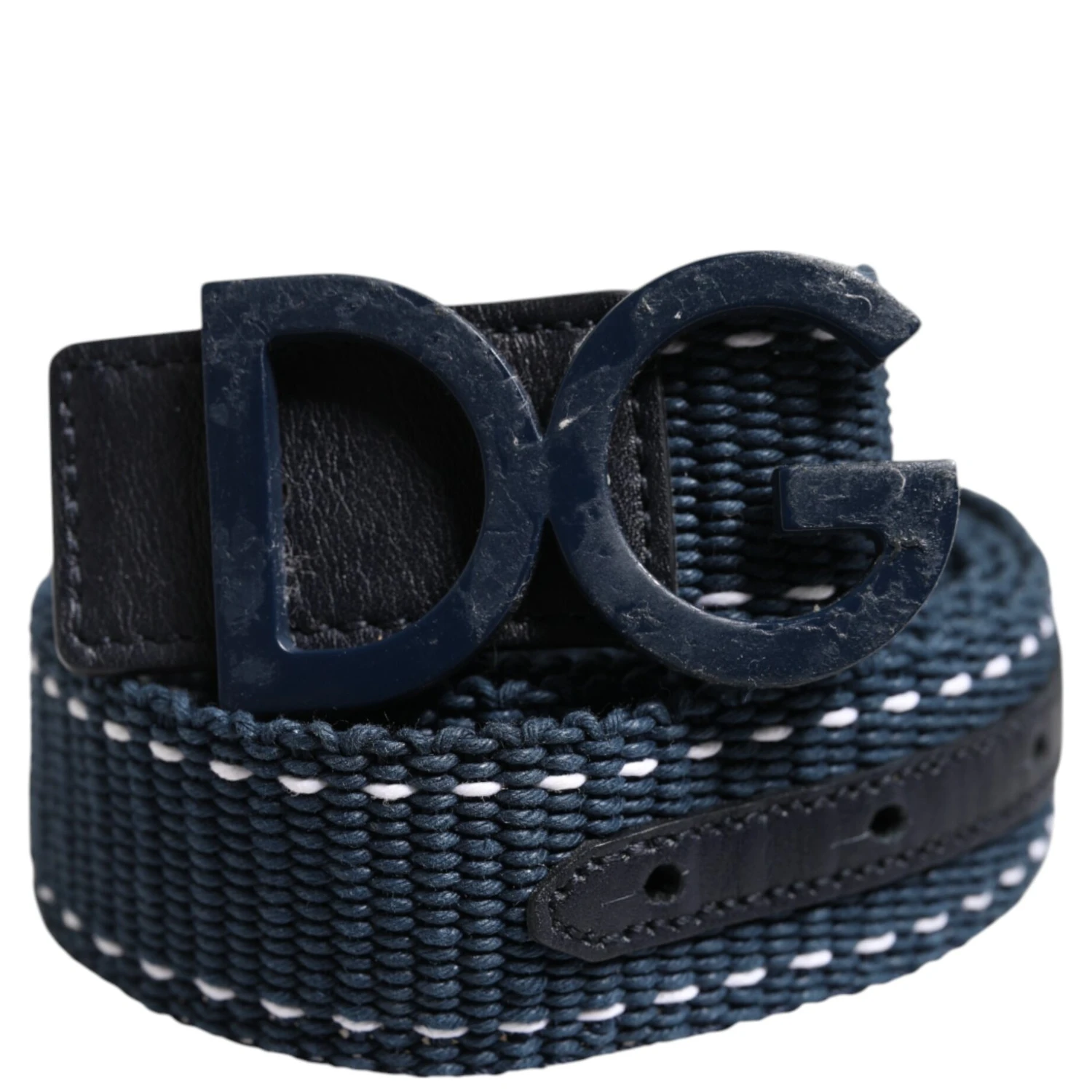 Blue White Cotton DG Logo Metal Buckle Belt