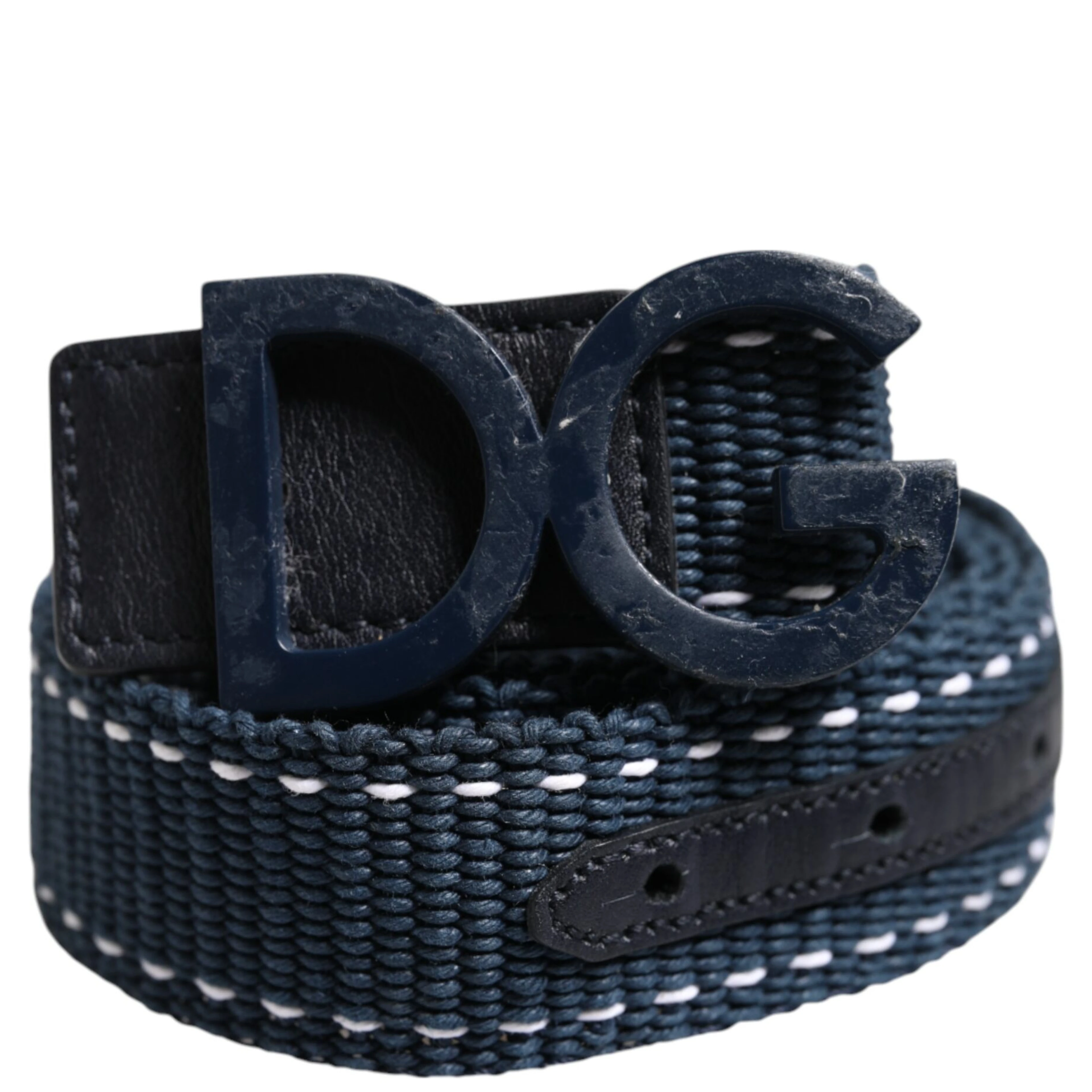 Blue White Cotton DG Logo Metal Buckle Belt