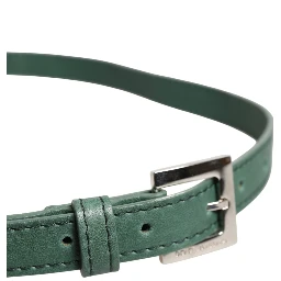 Dark Green Leather Silver Metal Buckle Belt