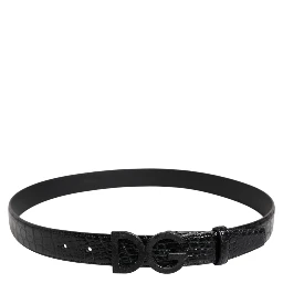 Black Leather Classic Metal DG Buckle Belt