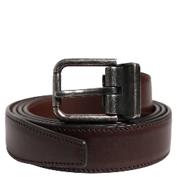 Brown Classic Silver Metal Logo Buckle Belt