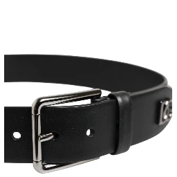 Black Leather Studded DG Metal Buckle Belt