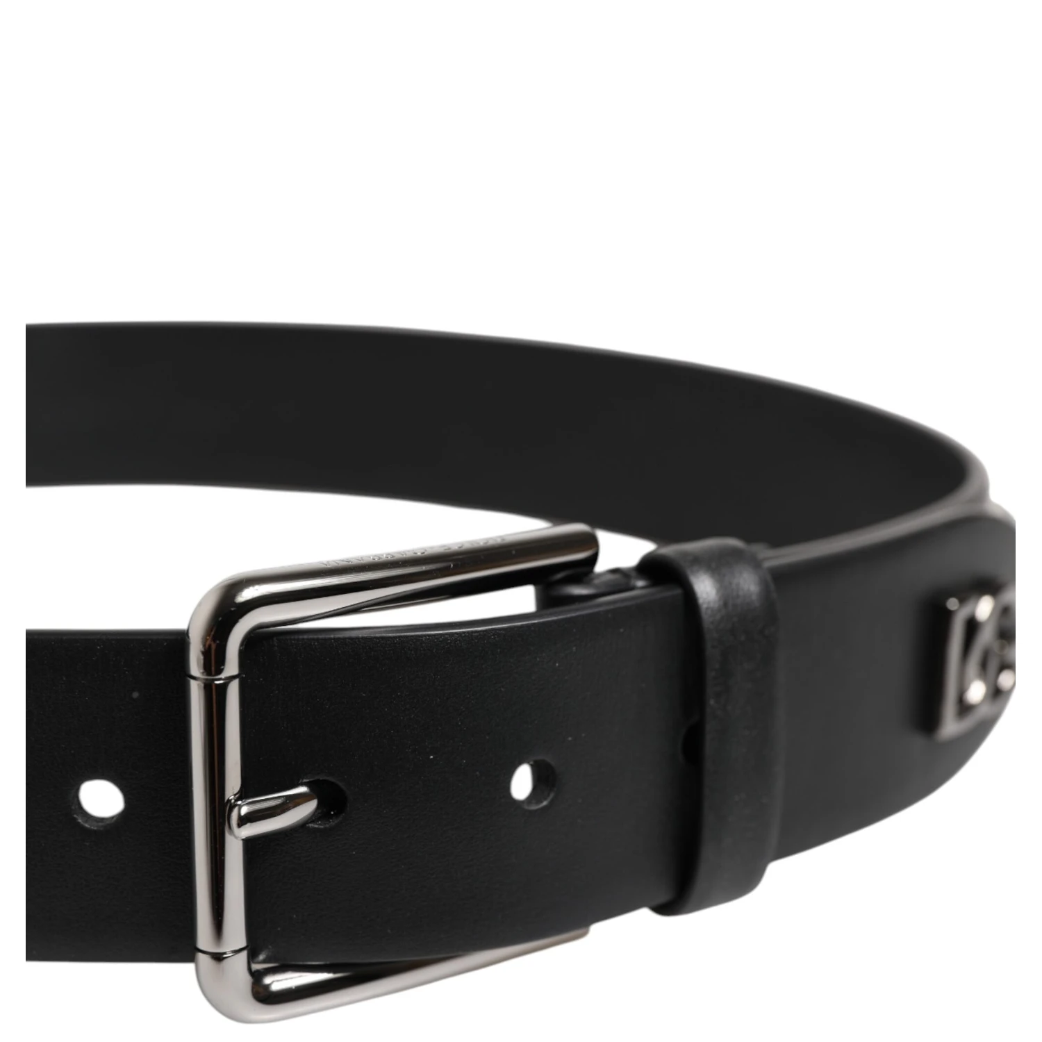 Black Leather Studded DG Metal Buckle Belt