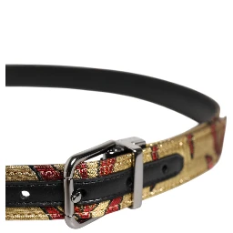 Gold Floral Jacquard Silver Metal Buckle Belt