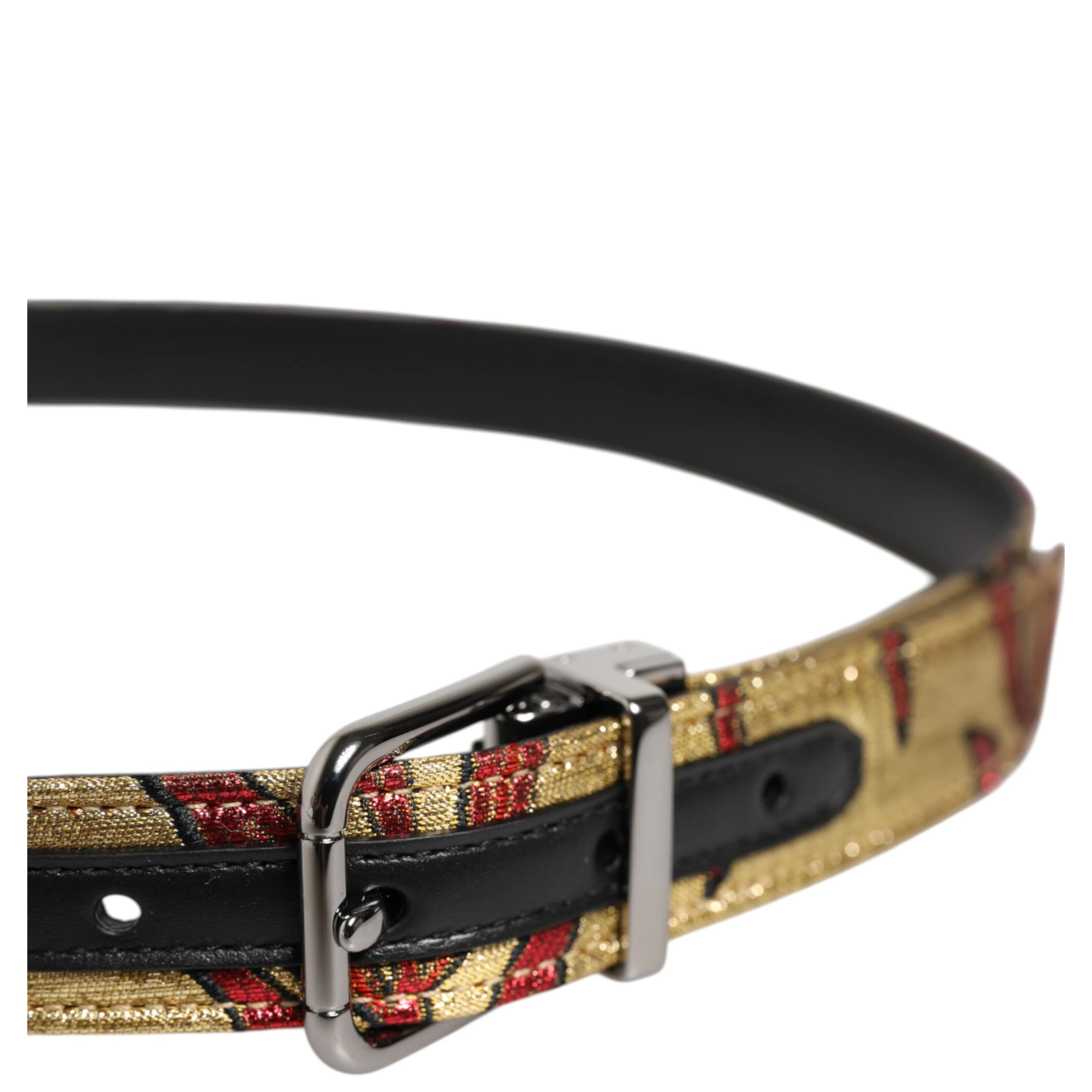 Gold Floral Jacquard Silver Metal Buckle Belt