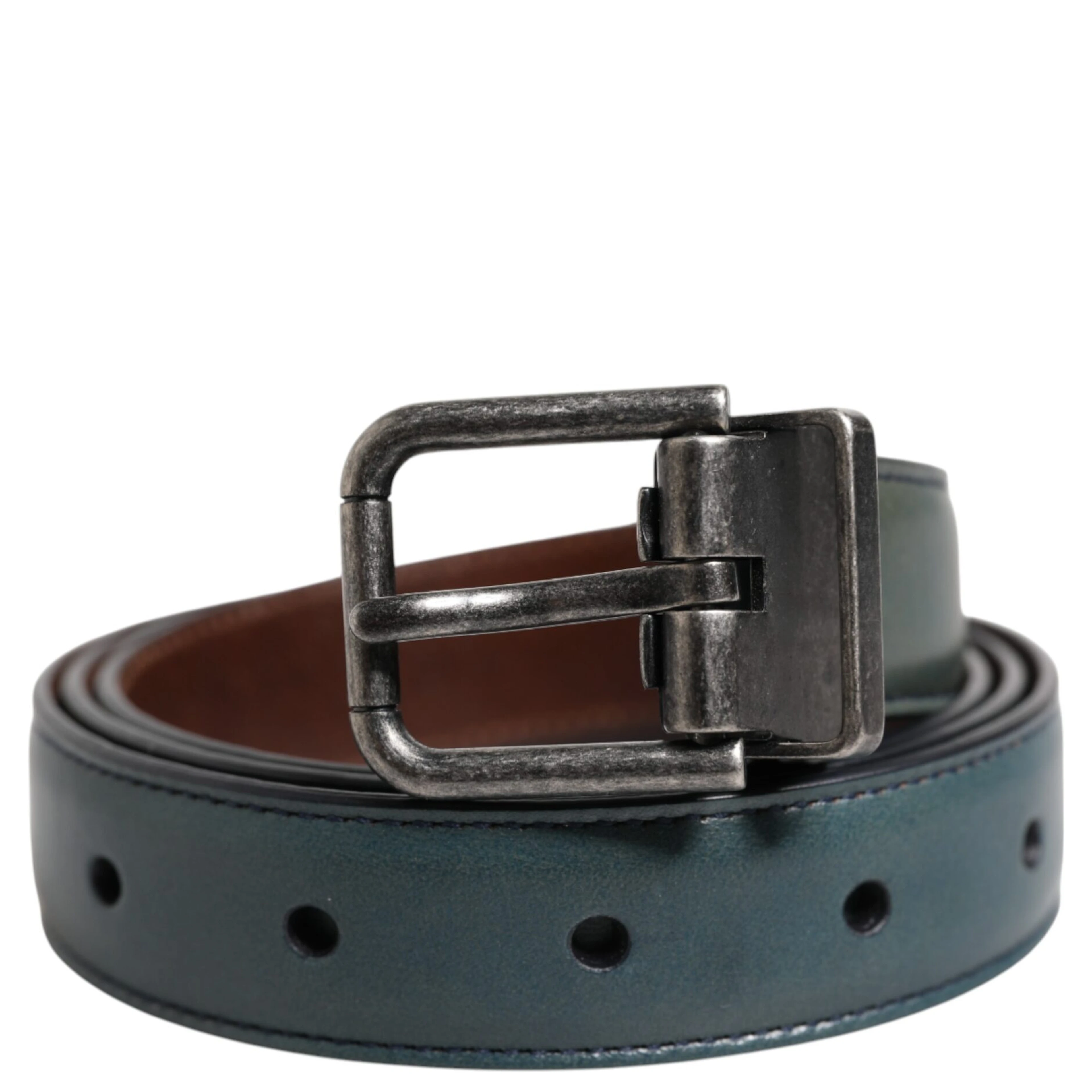 Green Classic Leather Metal Logo Buckle Belt