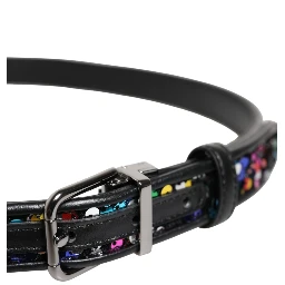 Black Sequin Embellished Metal Buckle Belt