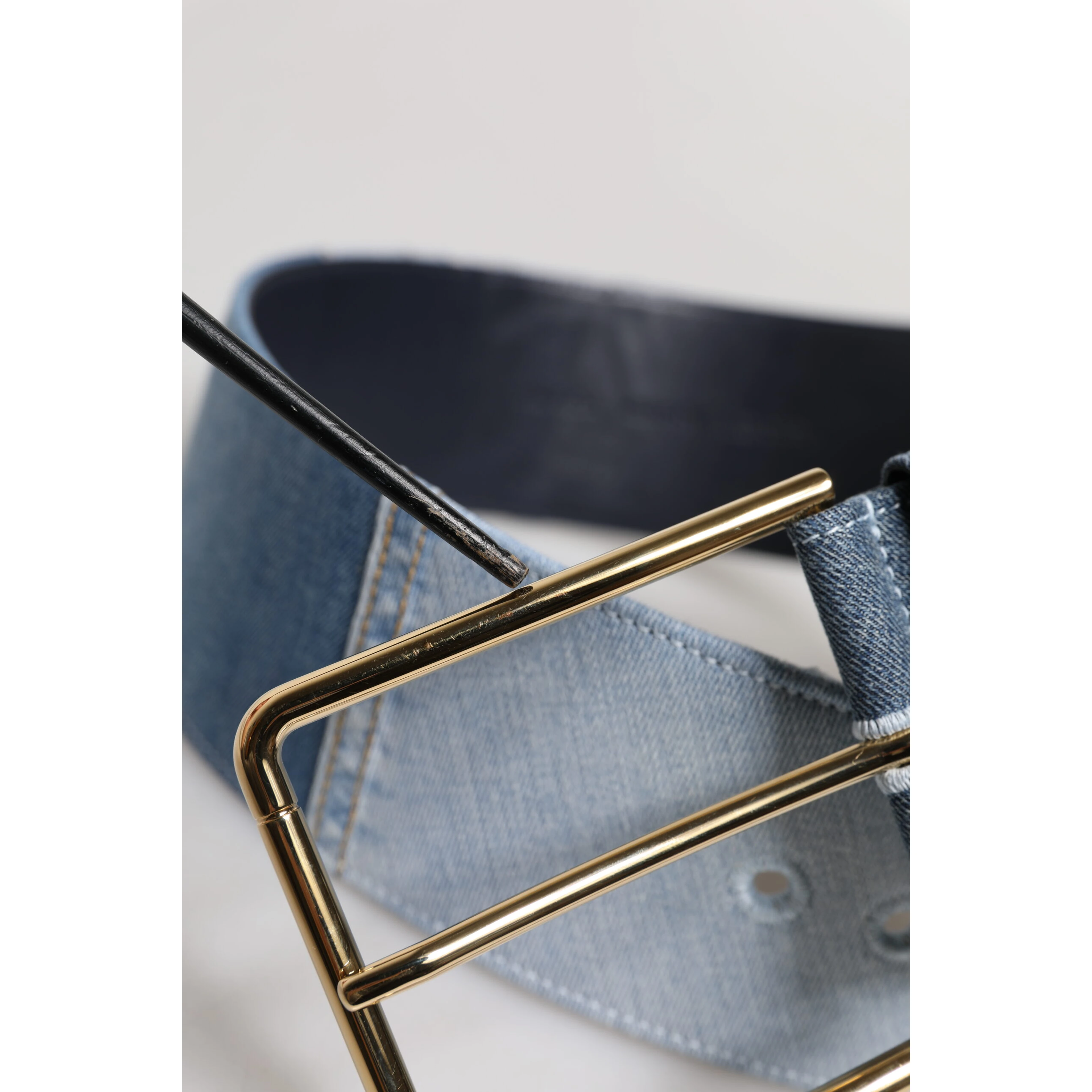 Two Tone Blue Denim Gold Metal Buckle Belt