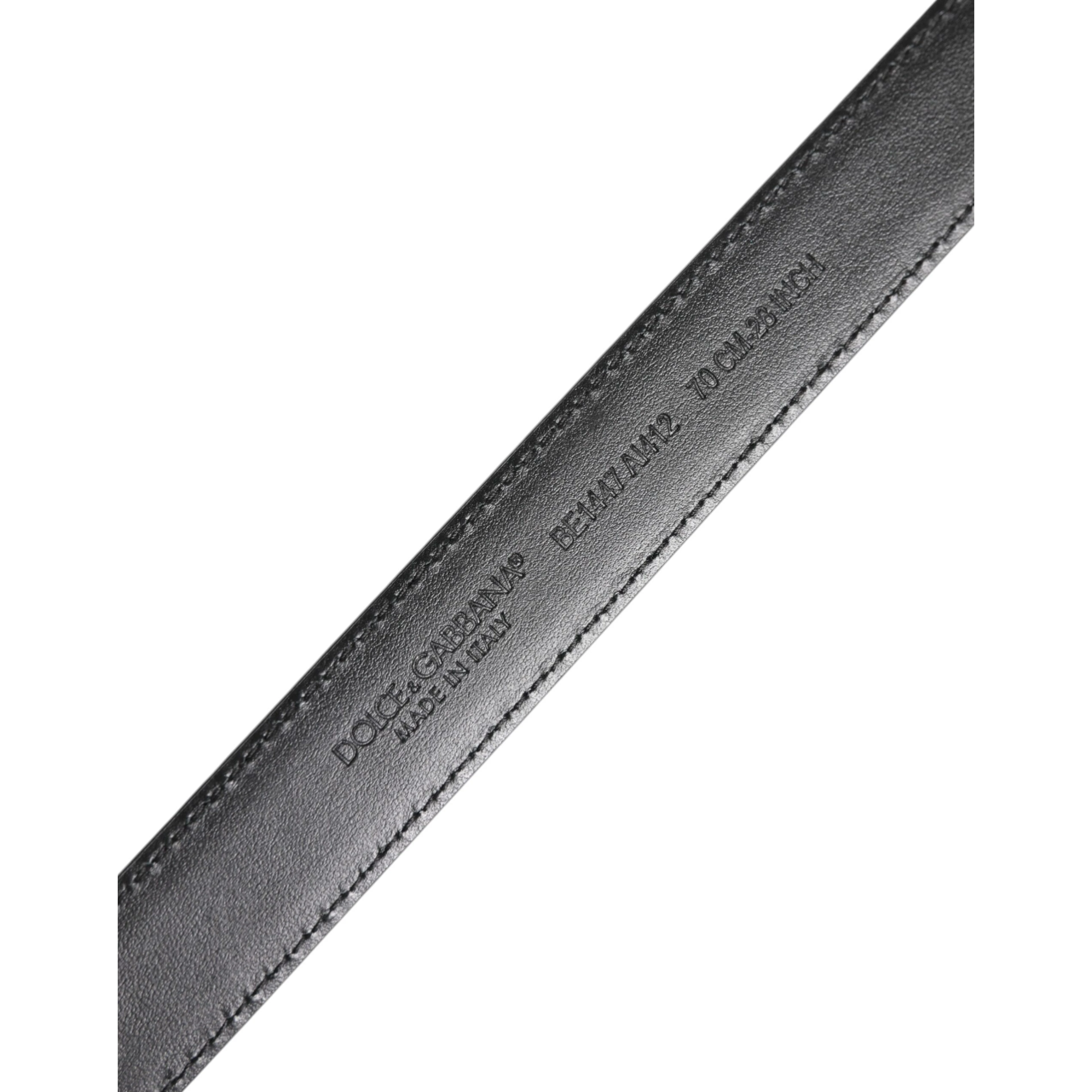 Black White Leather Silver Metal Buckle Belt