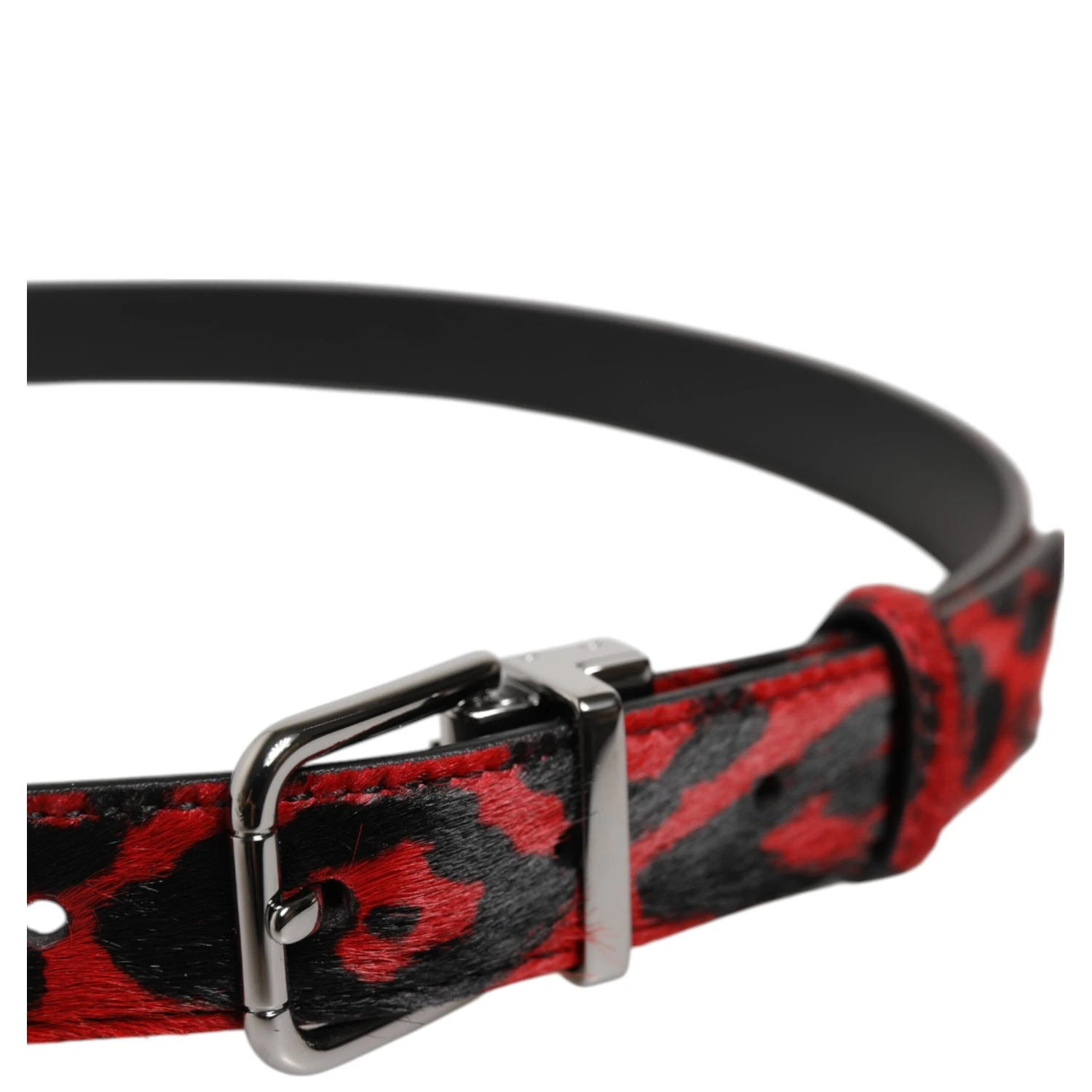 Black Red Leopard Silver Metal Buckle Belt