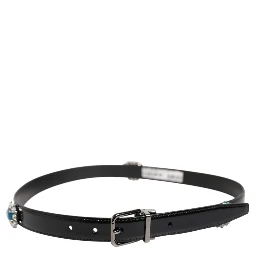 Black Embellished Metal Logo Buckle Belt
