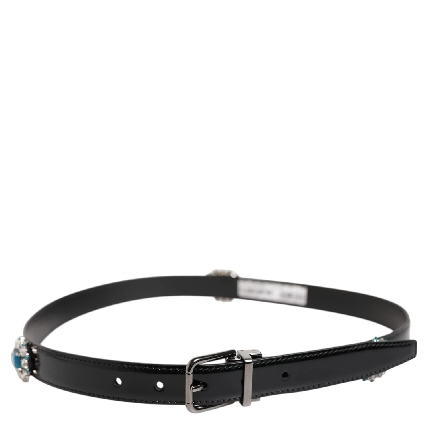 Black Embellished Metal Logo Buckle Belt