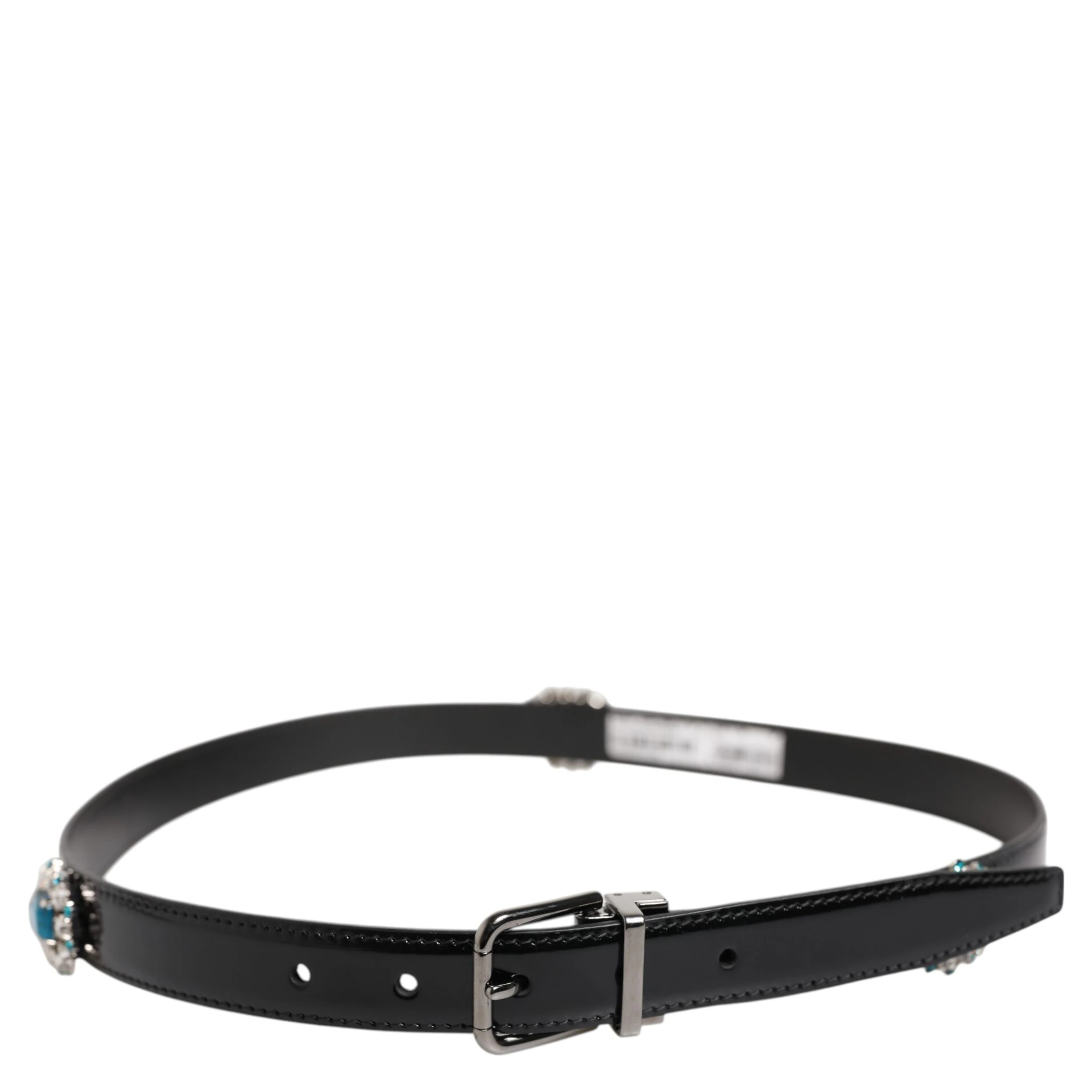 Black Embellished Metal Logo Buckle Belt