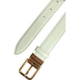 Light Green Leather Gold Metal Buckle Belt