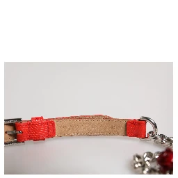 Red Leather Silver Chain Floral Cintura Belt