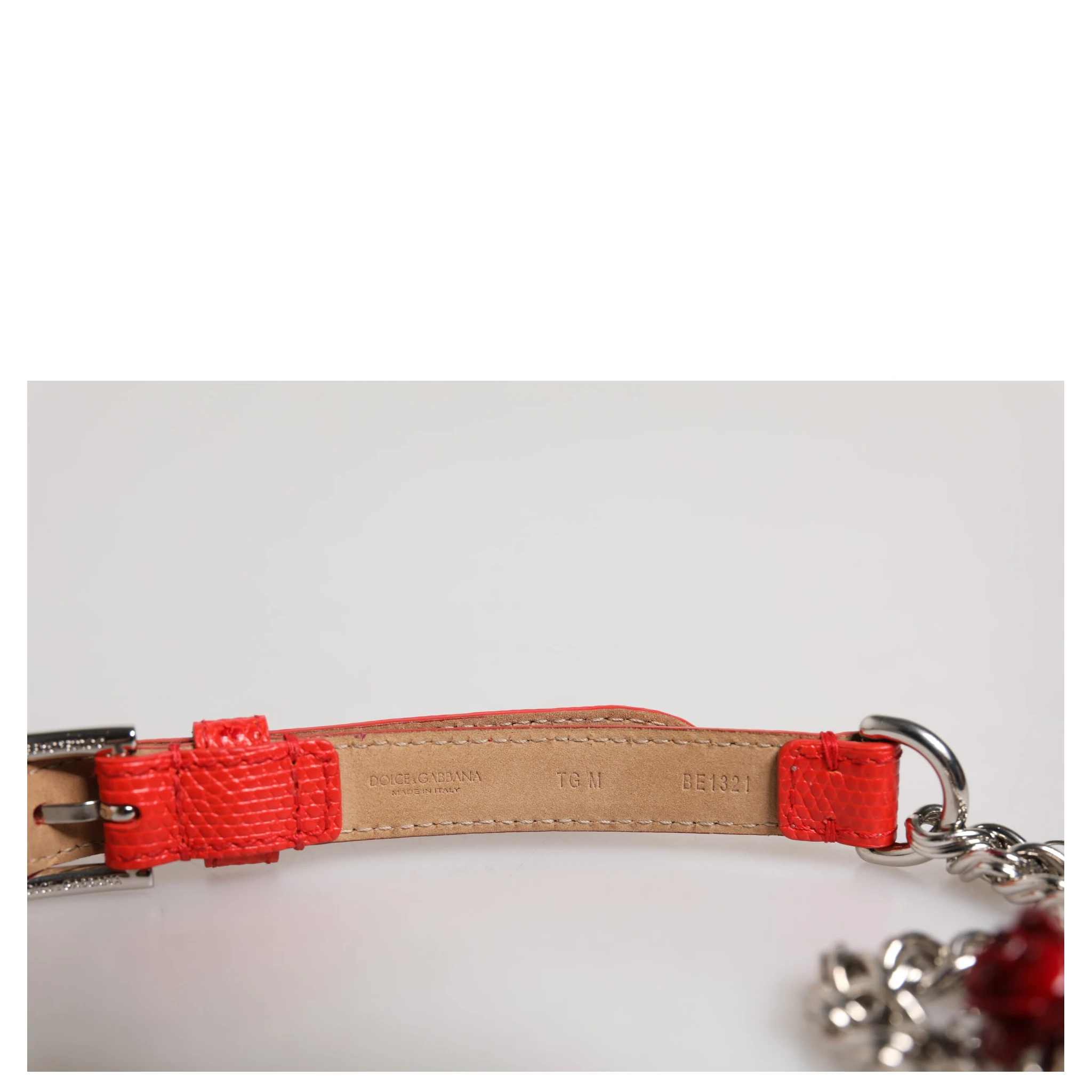 Red Leather Silver Chain Floral Cintura Belt