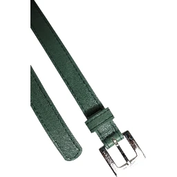 Dark Green Leather Silver Metal Buckle Belt