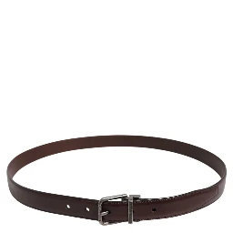 Brown Classic Silver Metal Logo Buckle Belt