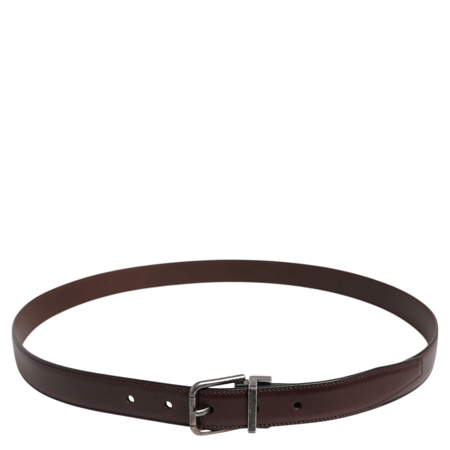 Brown Classic Silver Metal Logo Buckle Belt