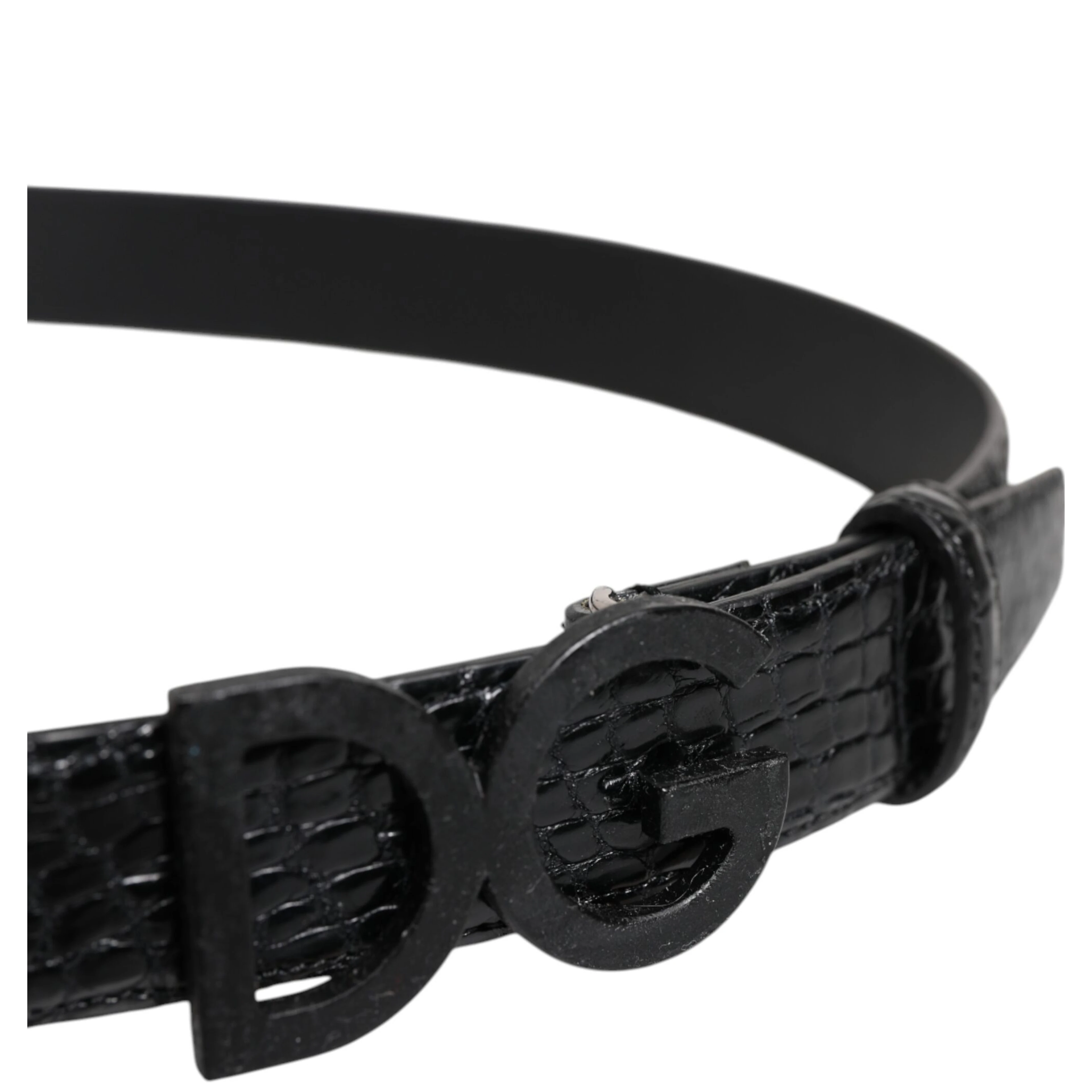 Black Leather Classic Metal DG Buckle Belt