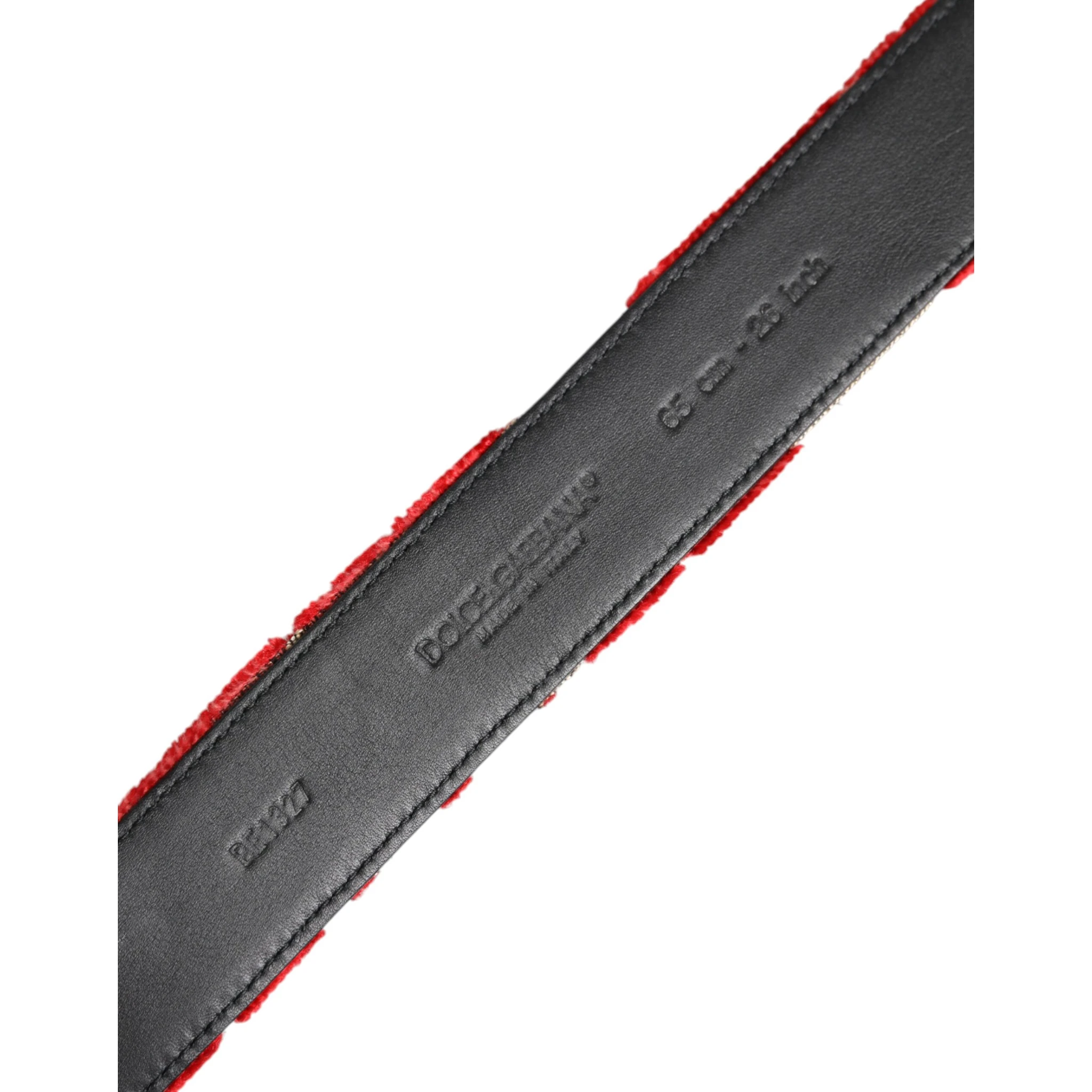 Red Viscose Silver DG Logo Metal Buckle Belt
