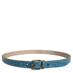 Blue Leather Classic Gold Metal Buckle Belt