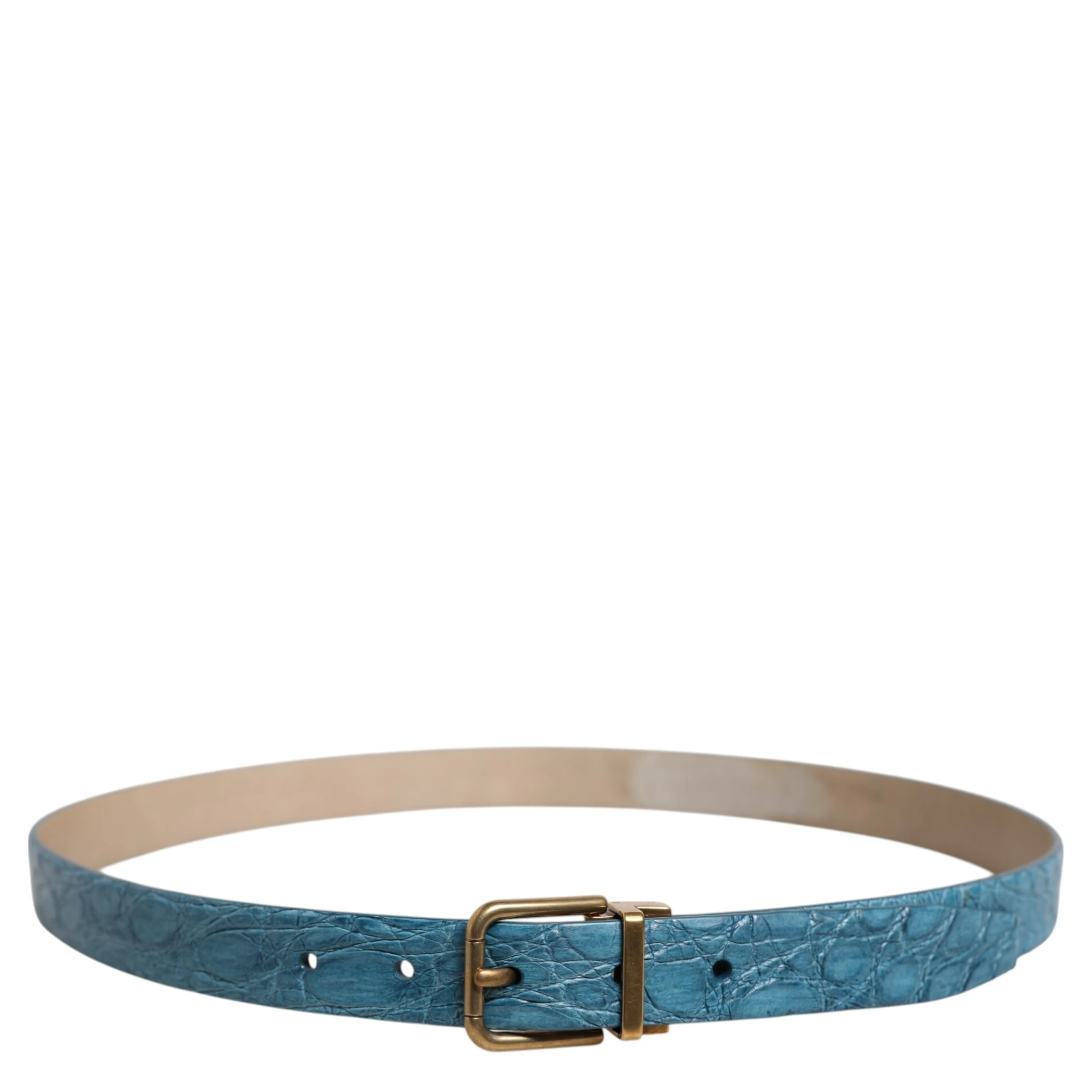 Blue Leather Classic Gold Metal Buckle Belt