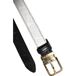 Black White Patchwork Gold Metal Buckle Belt