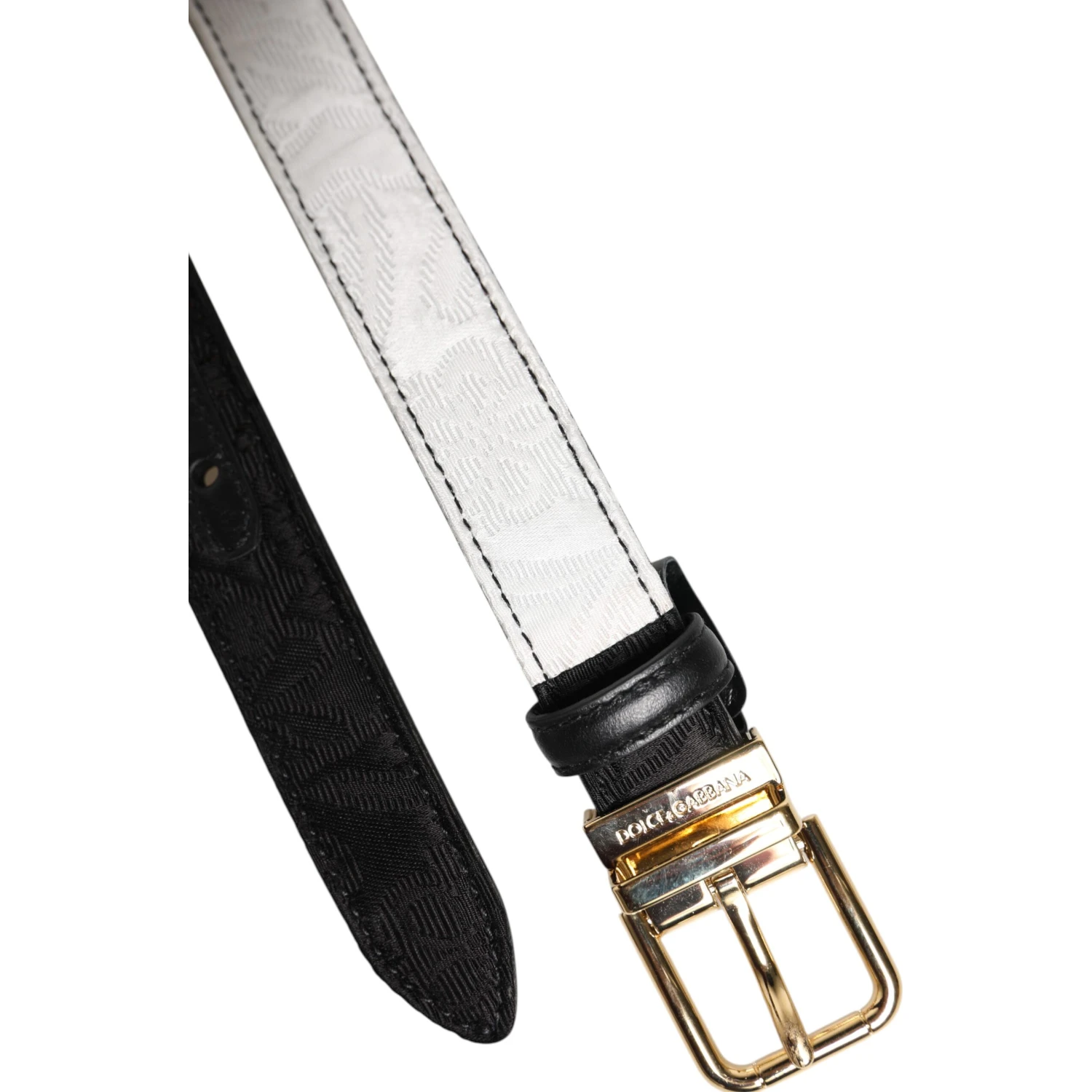 Black White Patchwork Gold Metal Buckle Belt