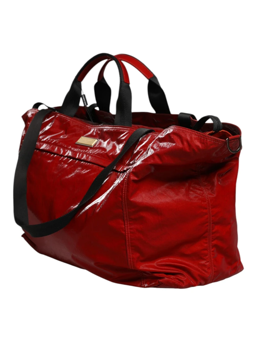 Red Nylon Hand Shoulder Duffel Travel Bag