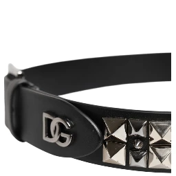Black Leather Studded DG Metal Buckle Belt