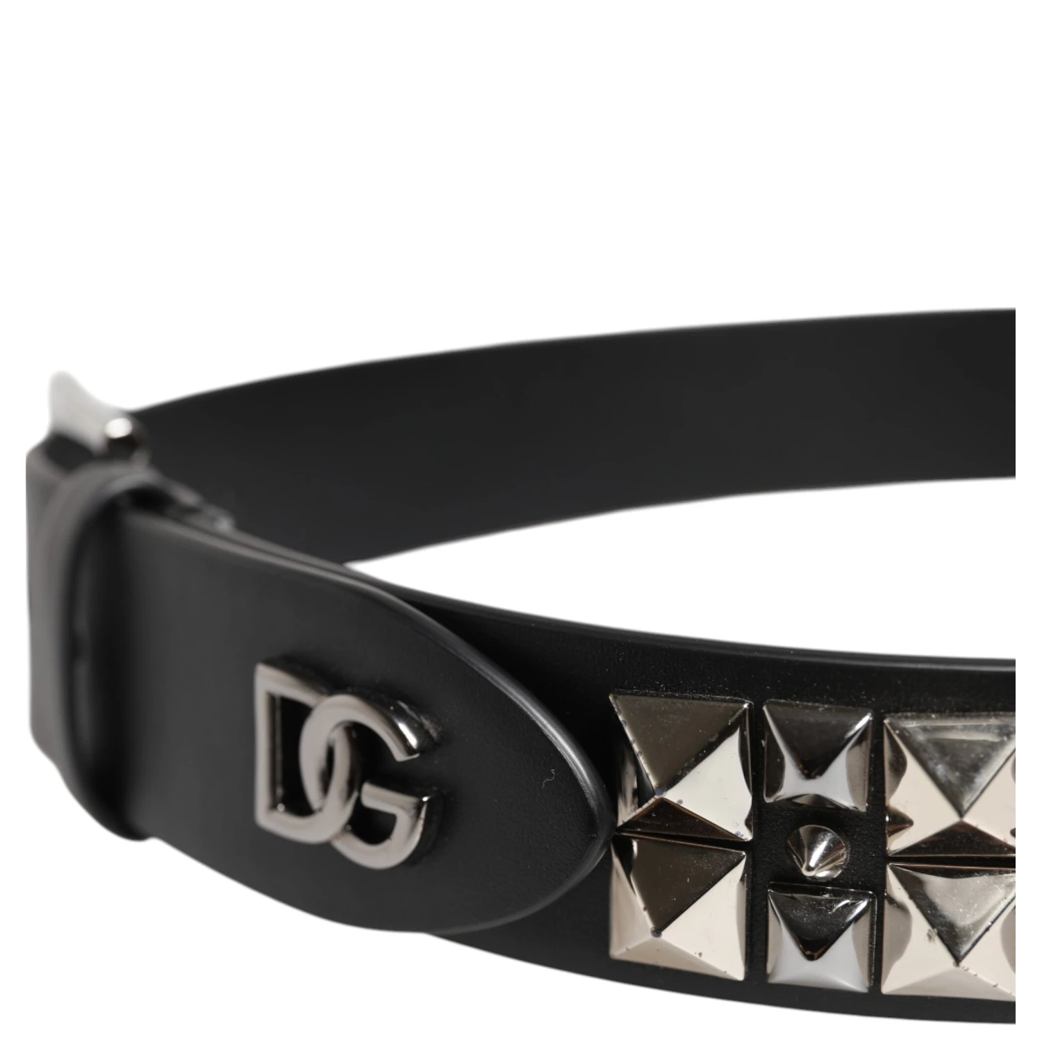 Black Leather Studded DG Metal Buckle Belt