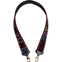 Black Cotton Printed Women Bag Accessory Shoulder Strap