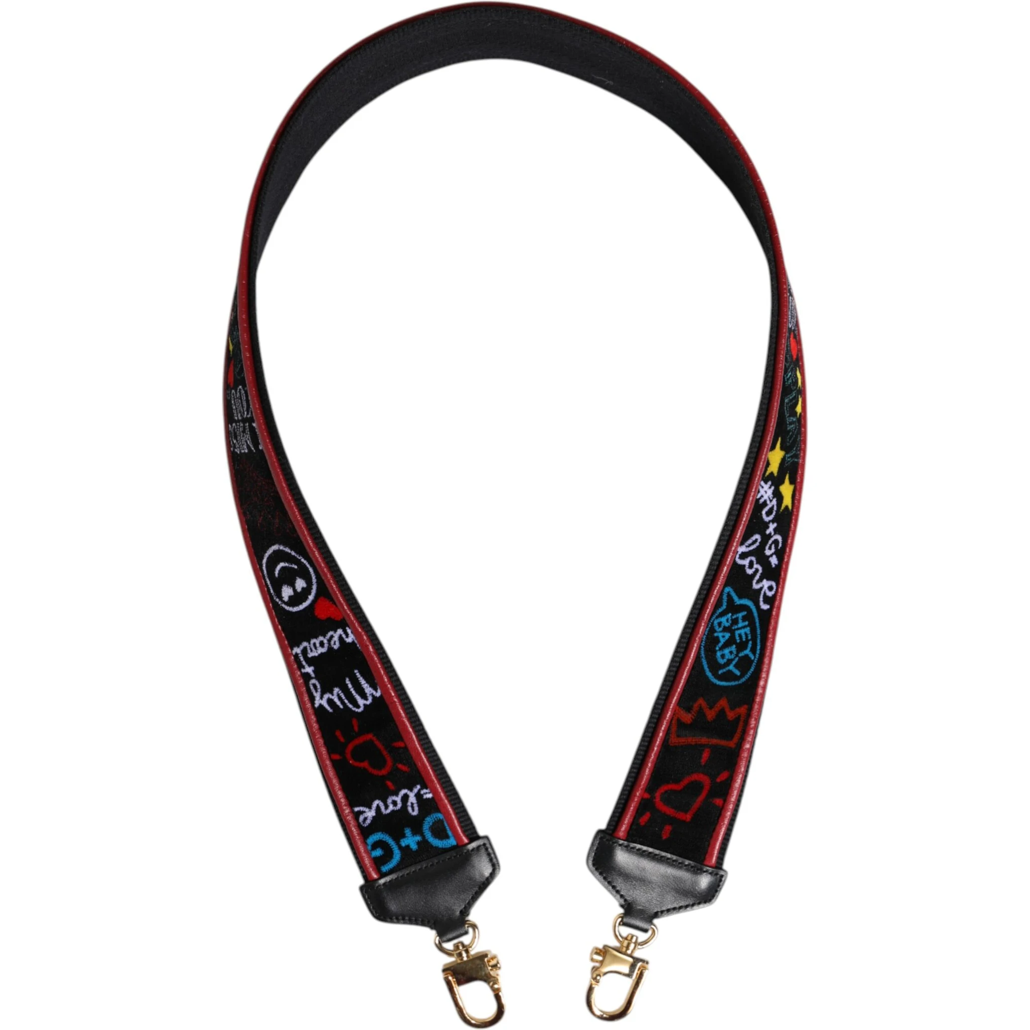 Black Cotton Printed Women Bag Accessory Shoulder Strap