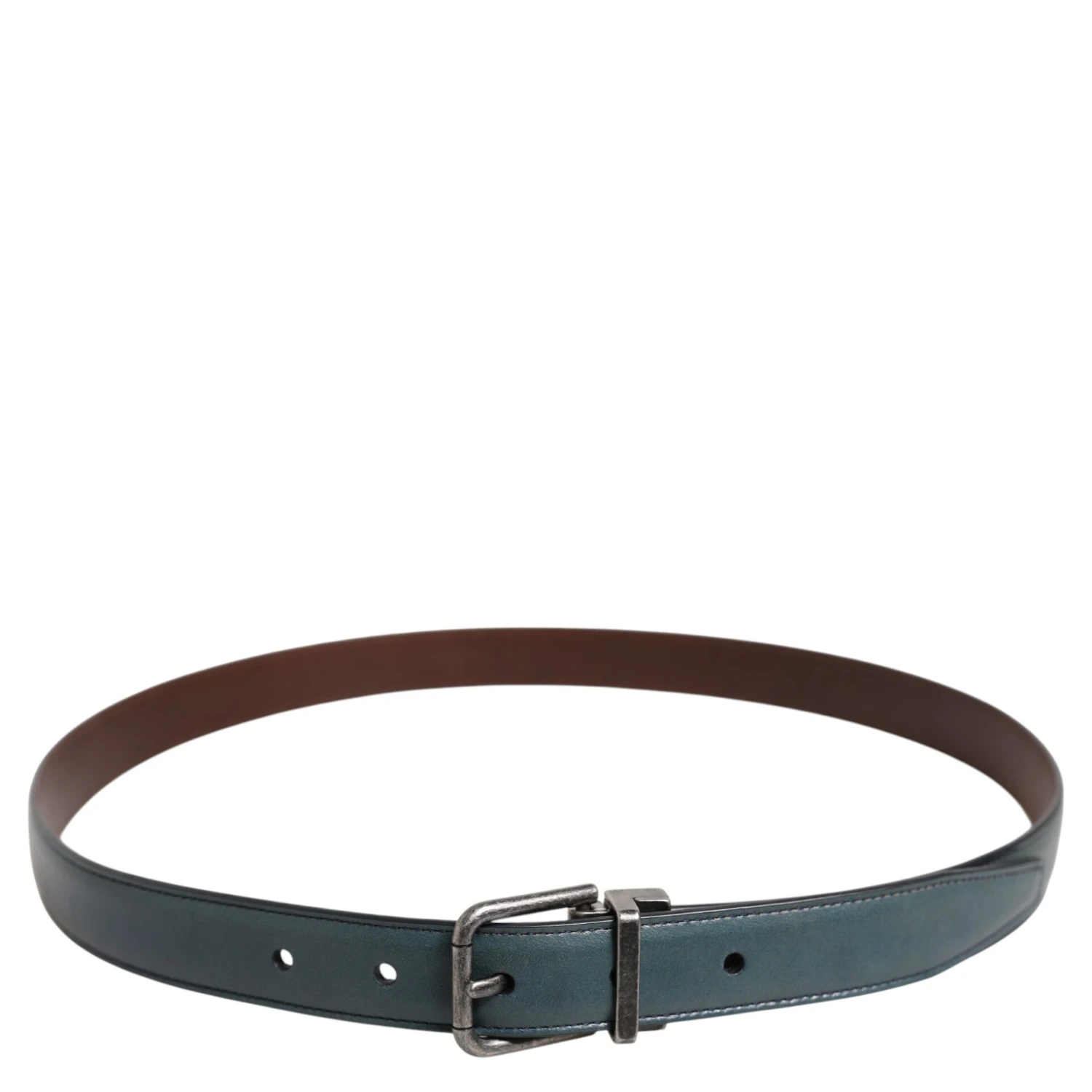 Green Classic Leather Metal Logo Buckle Belt