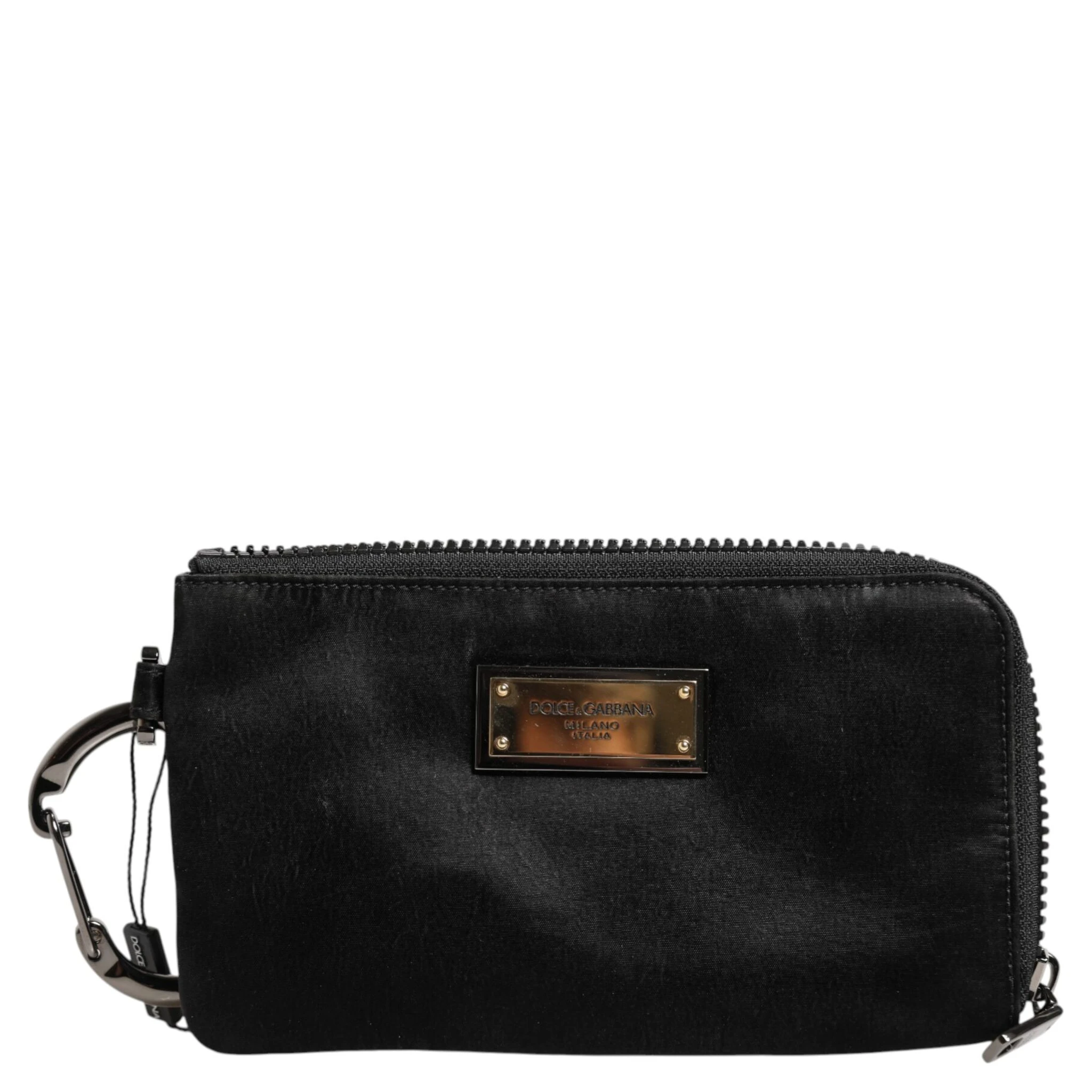 Black Nylon Logo Plaque Keyring Pouch Clutch Bag