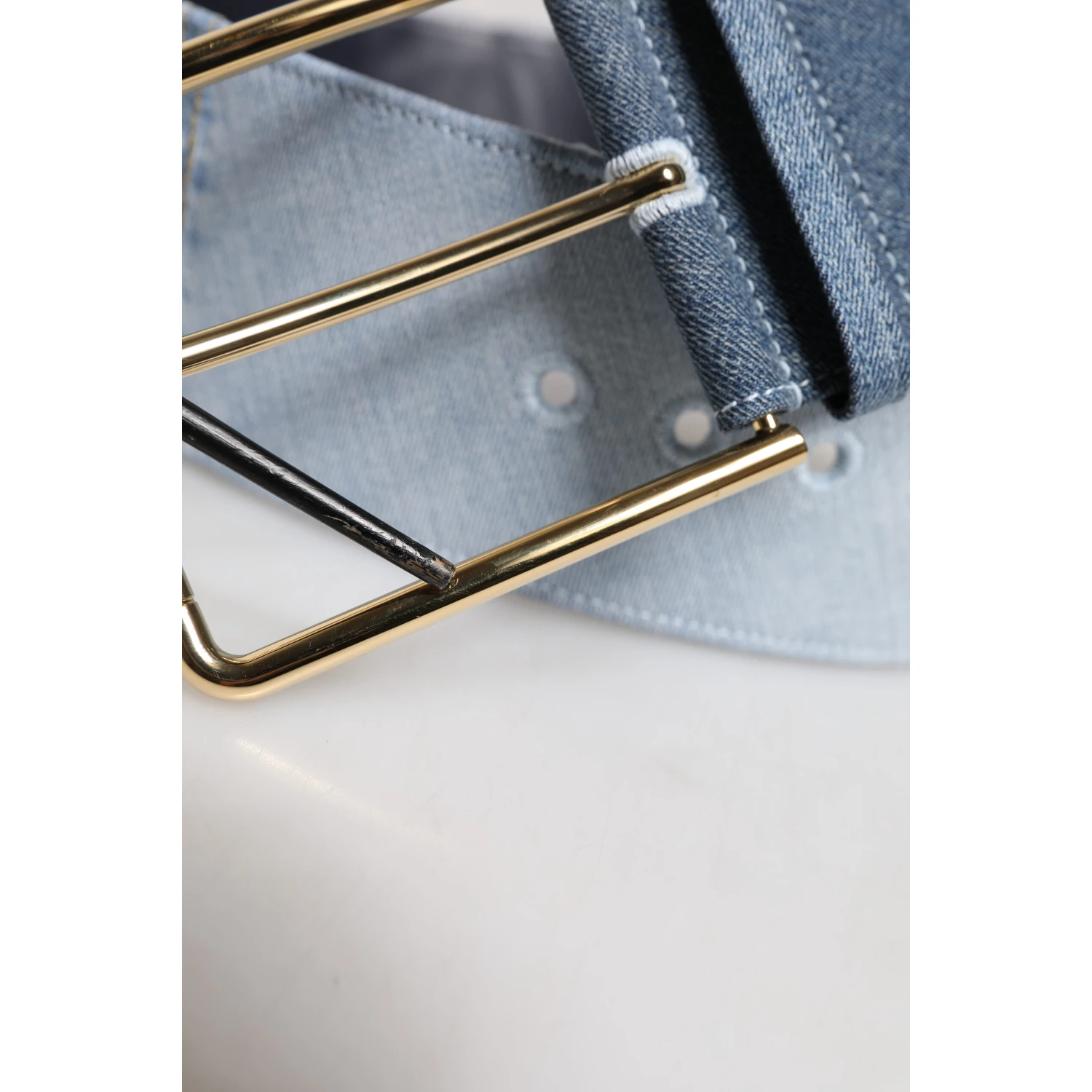 Two Tone Blue Denim Gold Metal Buckle Belt