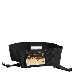 Black Leather Logo Wide Waist Belt Suspender