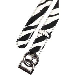 Black White Leather Silver Metal Buckle Belt