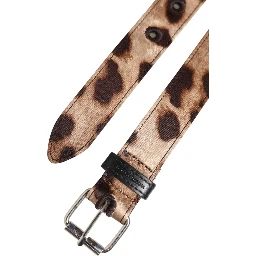 Brown Leopard Silver Metal Buckle Belt