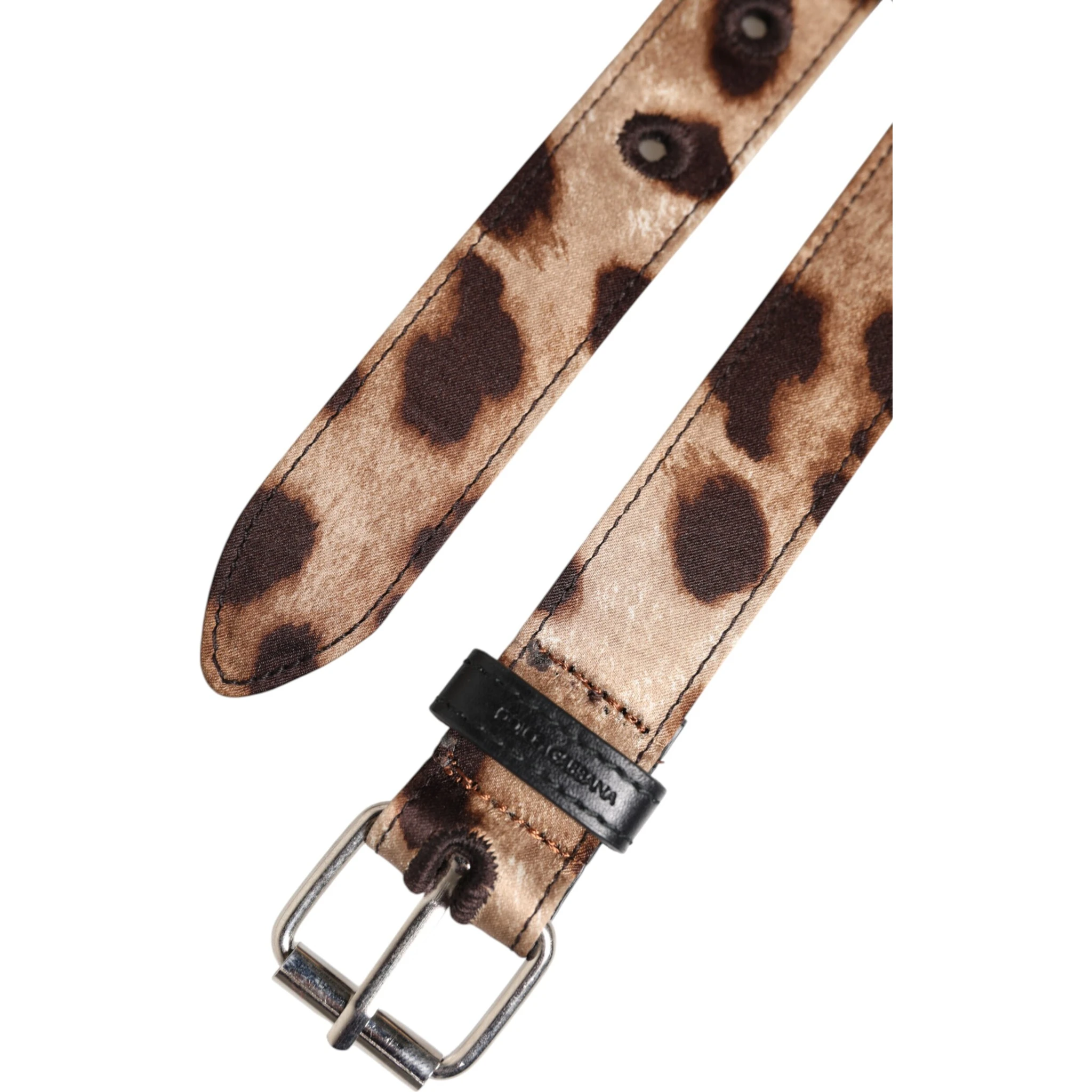 Brown Leopard Silver Metal Buckle Belt