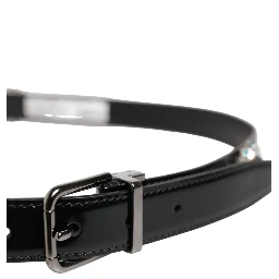 Black Embellished Metal Logo Buckle Belt