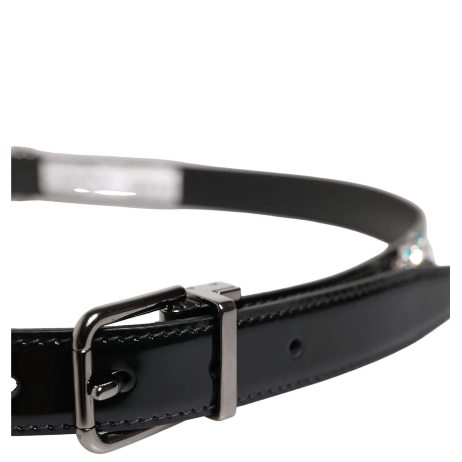 Black Embellished Metal Logo Buckle Belt