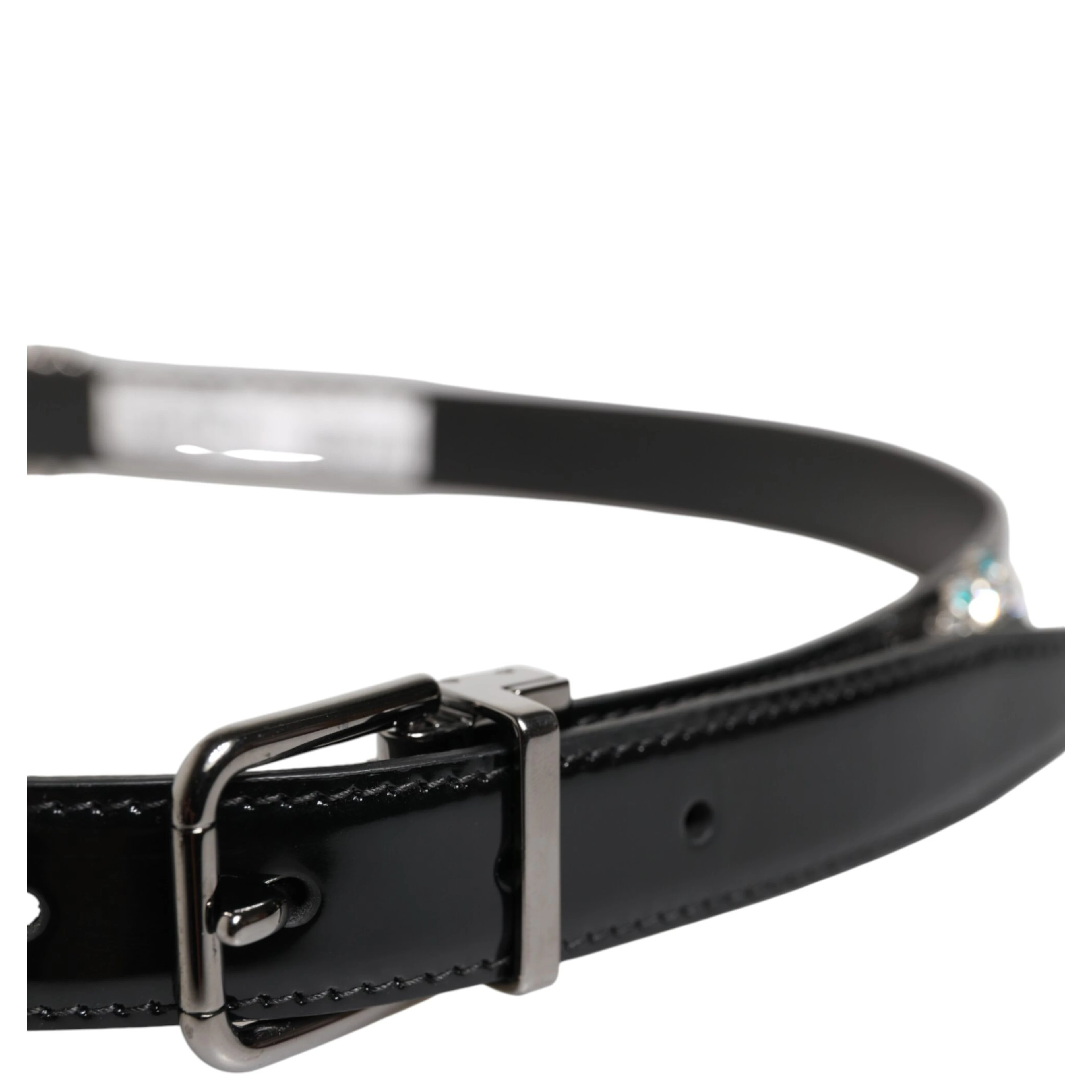 Black Embellished Metal Logo Buckle Belt