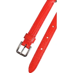 Red Leather Silver Chain Floral Cintura Belt