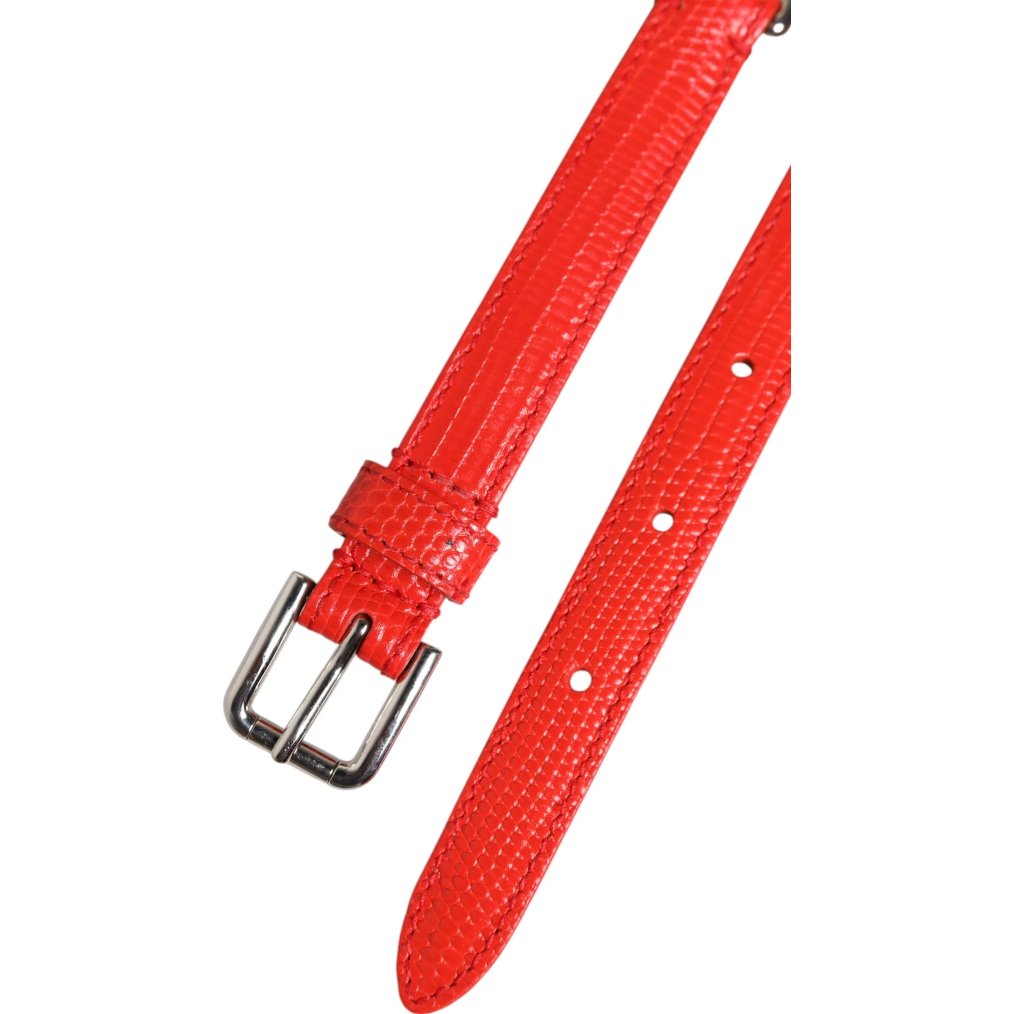 Red Leather Silver Chain Floral Cintura Belt