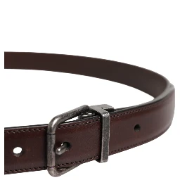 Brown Classic Silver Metal Logo Buckle Belt