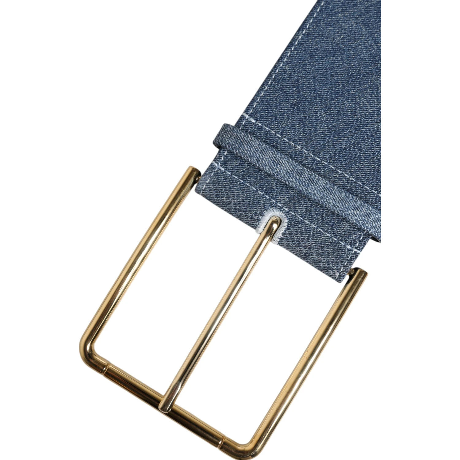 Two Tone Blue Denim Gold Metal Buckle Belt