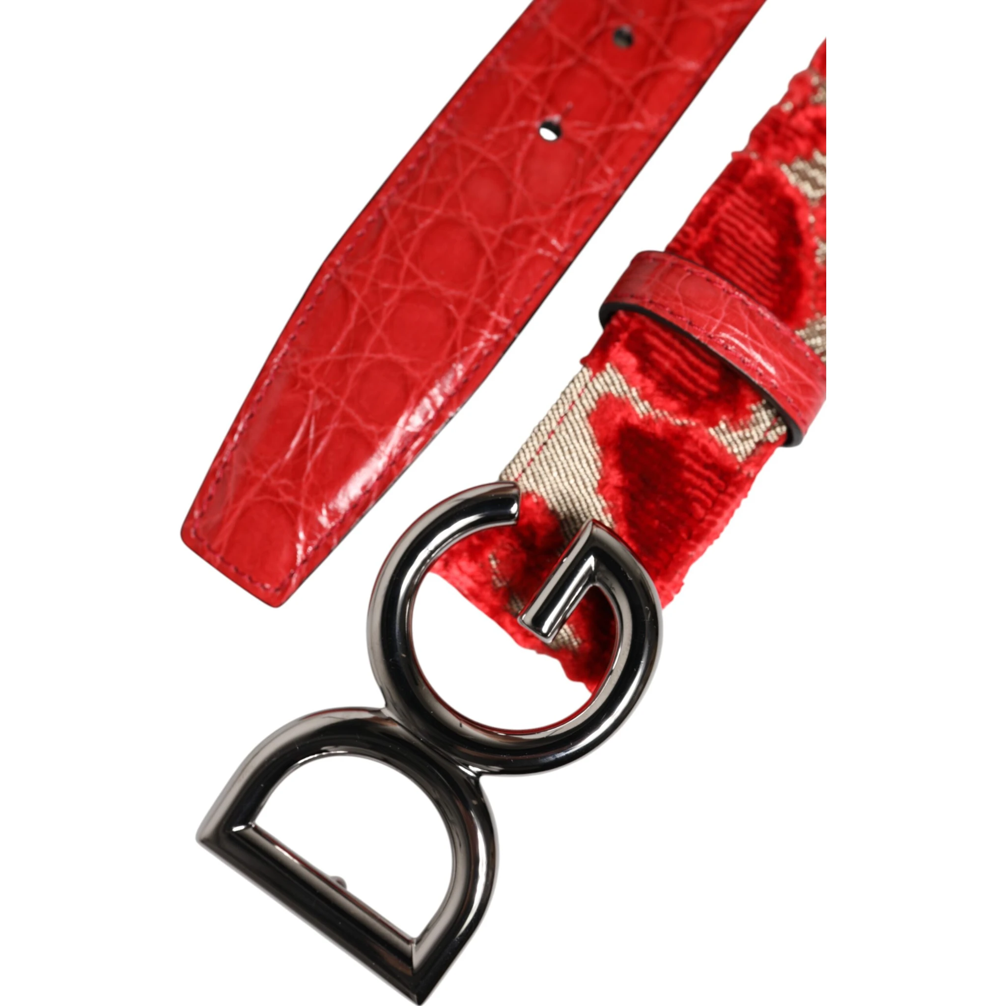 Red Viscose Silver DG Logo Metal Buckle Belt